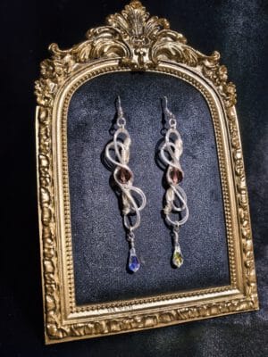 Wire Wrapped Earrings – Silver Infinity Swirl with Crystal Teardrop, Boho Spiritual Jewelry