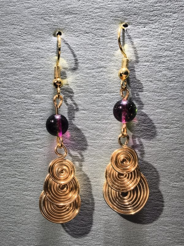 Spiral Wire Earrings with Tourmaline Beads: Handmade 14K Gold-Filled Boho Jewelry