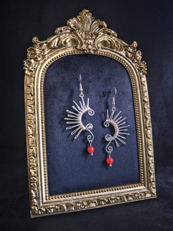 Handmade Wire Wrapped Spiral Earrings: Red Agate Boho Jewelry