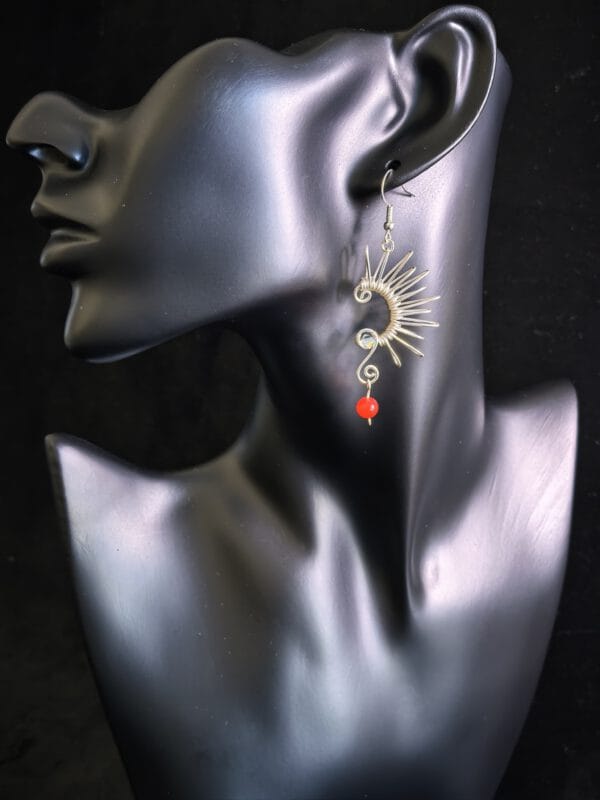 Handmade Wire Wrapped Spiral Earrings: Red Agate Boho Jewelry