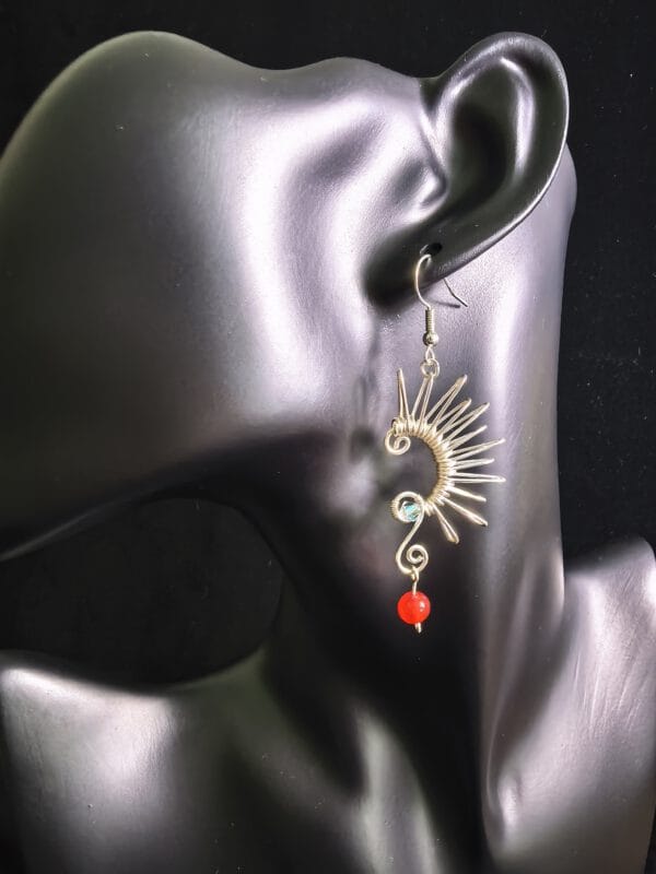 Handmade Wire Wrapped Spiral Earrings: Red Agate Boho Jewelry