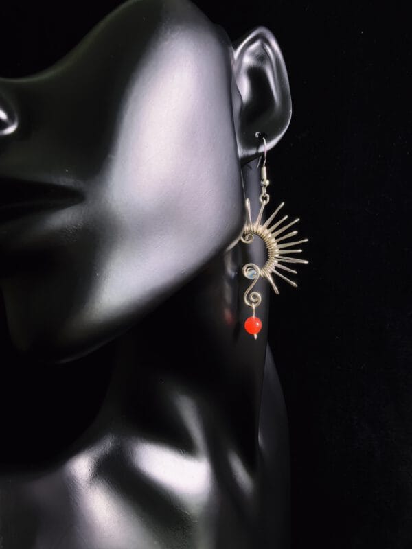 Handmade Wire Wrapped Spiral Earrings: Red Agate Boho Jewelry