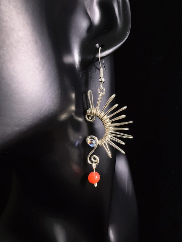 Handmade Wire Wrapped Spiral Earrings: Red Agate Boho Jewelry