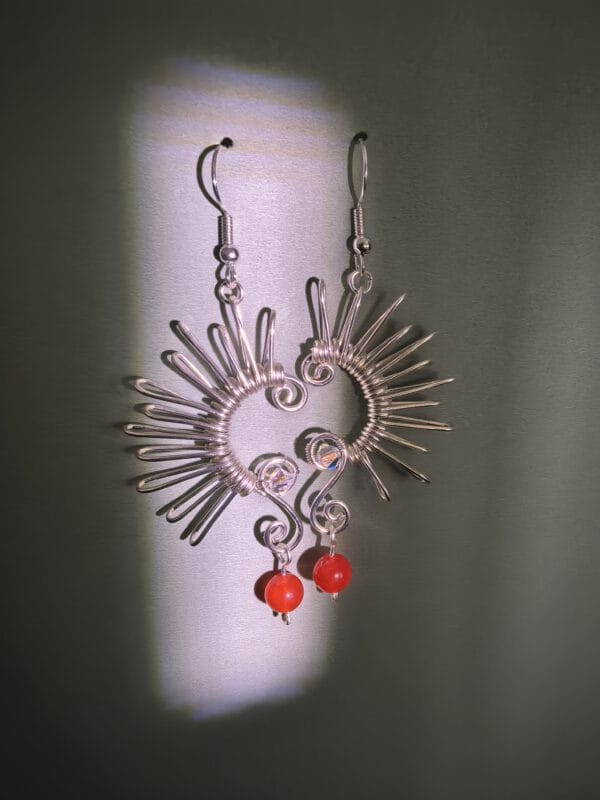Handmade Wire Wrapped Spiral Earrings: Red Agate Boho Jewelry