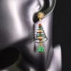 Handmade Wire Wrapped Christmas Tree Earrings with Preciosa Crystals and Floral Studs, Red & Green