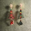 Handmade Wire Wrapped Christmas Tree Earrings with Preciosa Crystals and Floral Studs, Red & Green