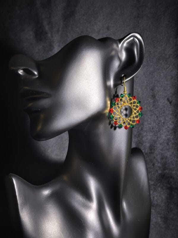 Christmas Wreath Earrings: Gold Filled Red & Green Beaded Hoops